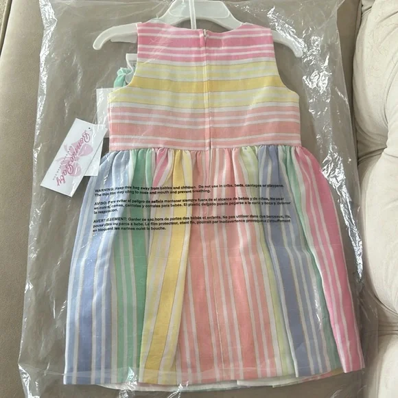 Girls 24 month new nwt dress rainbow stripes bloomers bow - Picture 3 of 3
